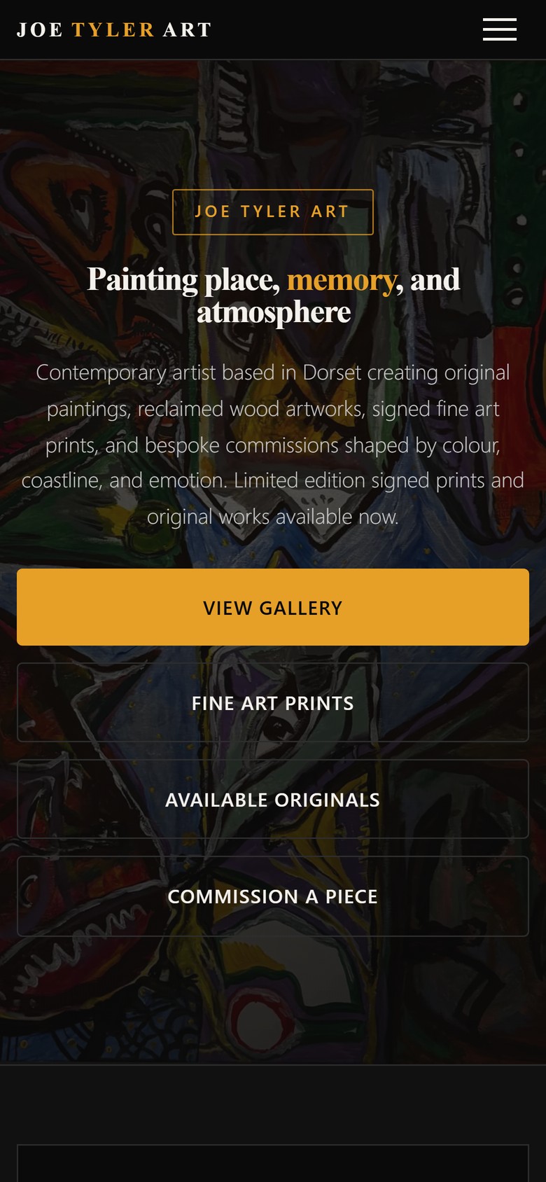 Genuine mobile view of the live J Tyler Art website